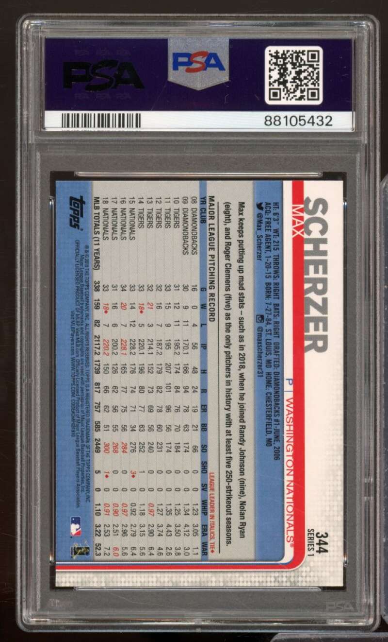 Max Scherzer Card 2019 Topps #344 PSA 8 Image 2