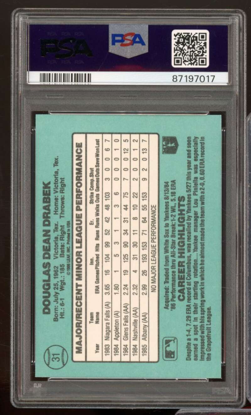 Doug Drabek Rookie Card 1986 Donruss The Rookies #31 PSA 9 Image 2