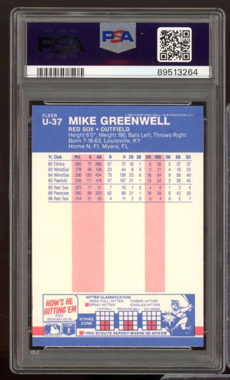 Mike Greenwell Rookie Card 1987 Fleer Update Glossy #U-37 PSA 7 Image 2