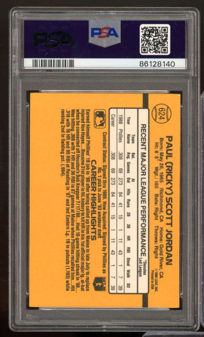 Ricky Jordan Rookie Card 1989 Donruss #624 PSA 9 Image 2