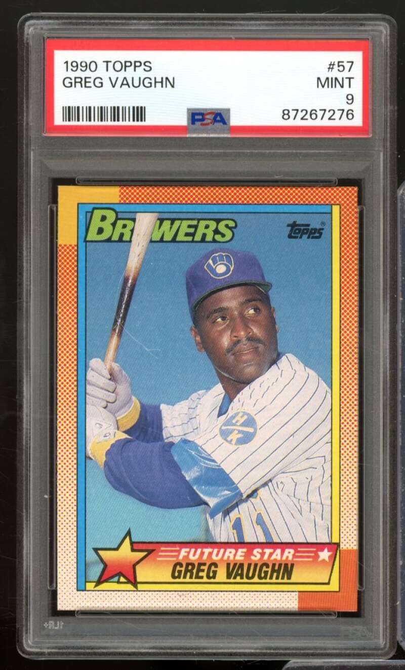 Greg Vaughn Rookie Card 1990 Topps #57 PSA 9 Image 1