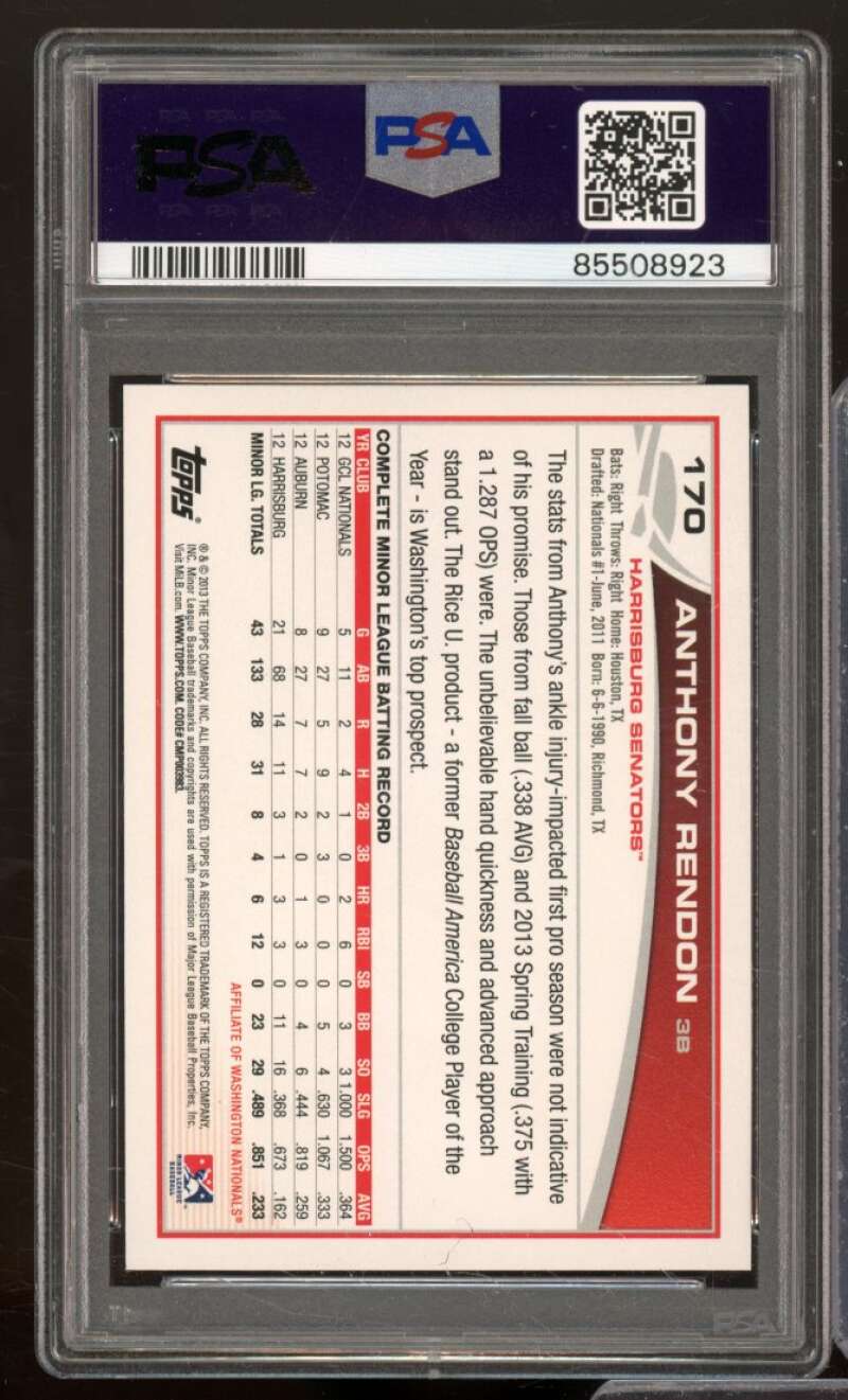 Anthony Rendon Rookie Card 2013 Topps Pro Debut #170 PSA 9 Image 2