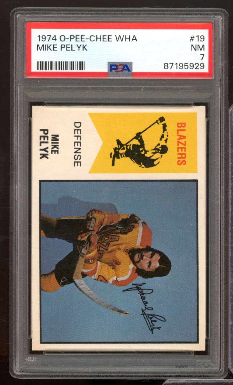 Mike Pelyk Card 1974-75 O-Pee-Chee WHA #19 PSA 7 Image 1