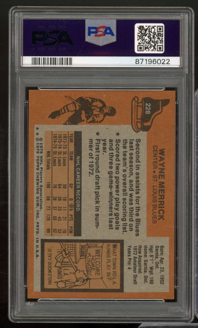 Wayne Merrick Card 1975-76 Topps #228 PSA 8 Image 2