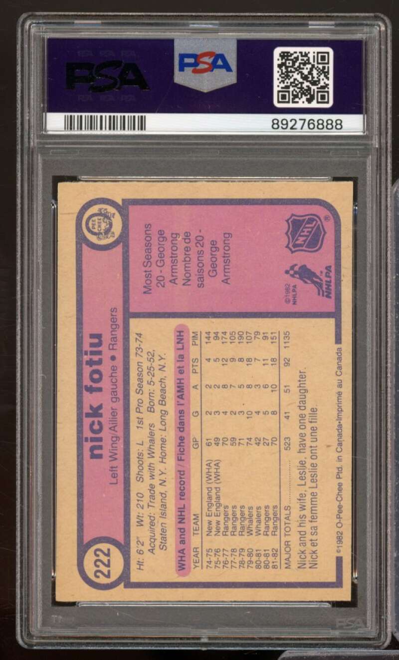 Nick Fotiu Card 1982-83 O-Pee-Chee #222 PSA 8 Image 2