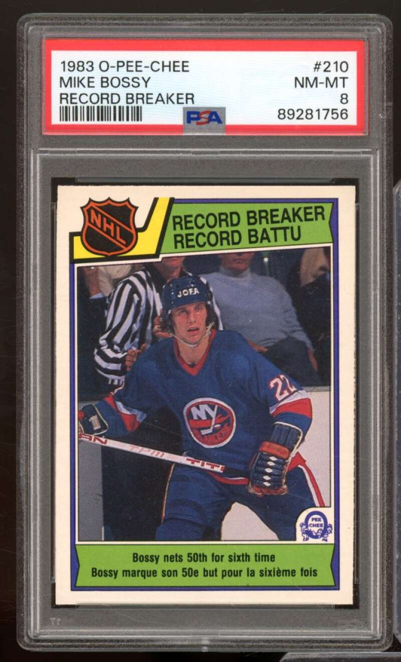 Mike Bossy Card 1983-84 O-Pee-Chee #210 PSA 8 Image 1