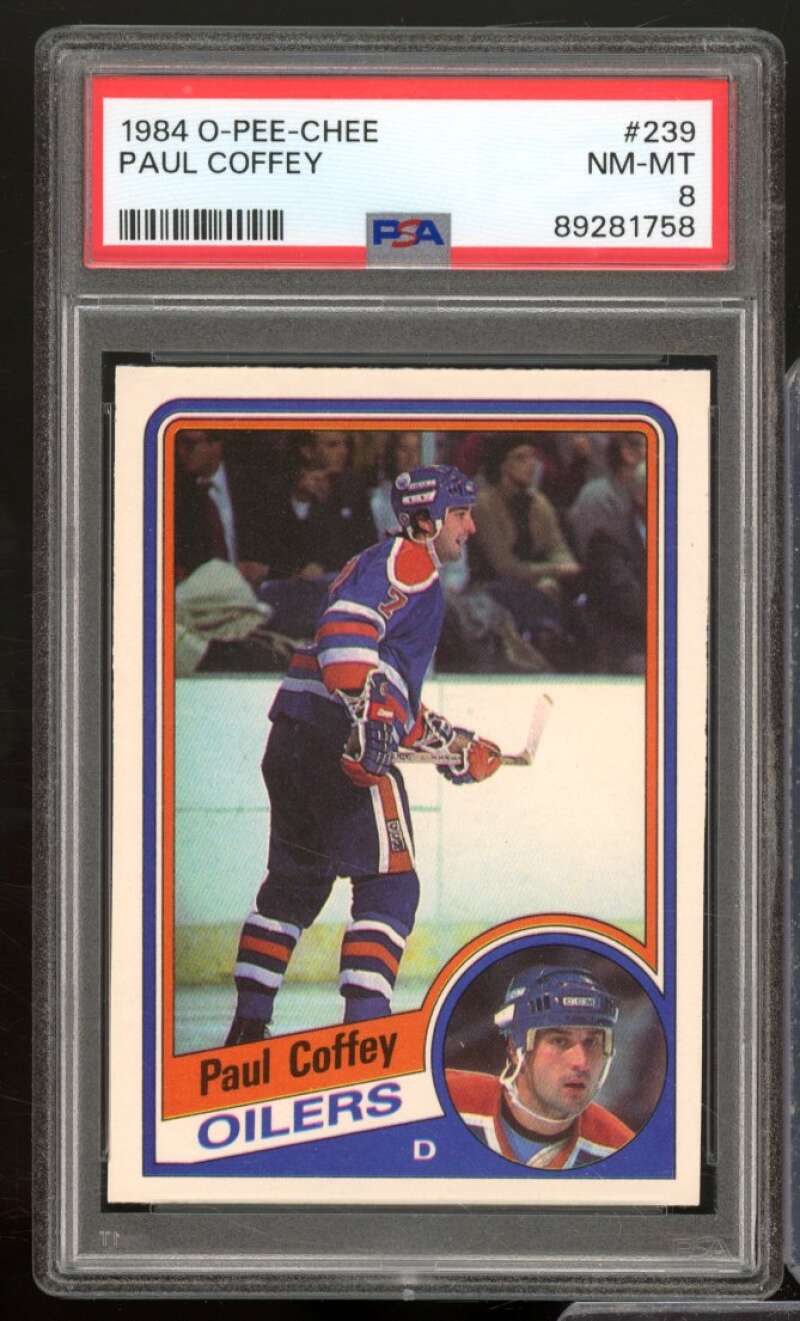 Paul Coffey Card 1984-85 O-Pee-Chee #239 PSA 8 Image 1