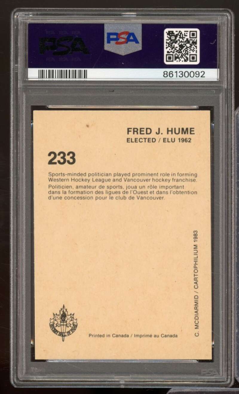 Fred J. Hume Card 1986 Hall Of Fame #233 PSA 8 Image 2