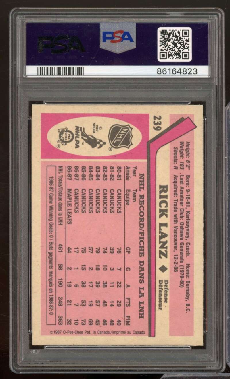 Rick Lanz Card 1987-88 O-Pee-Chee #239 PSA 9 Image 2