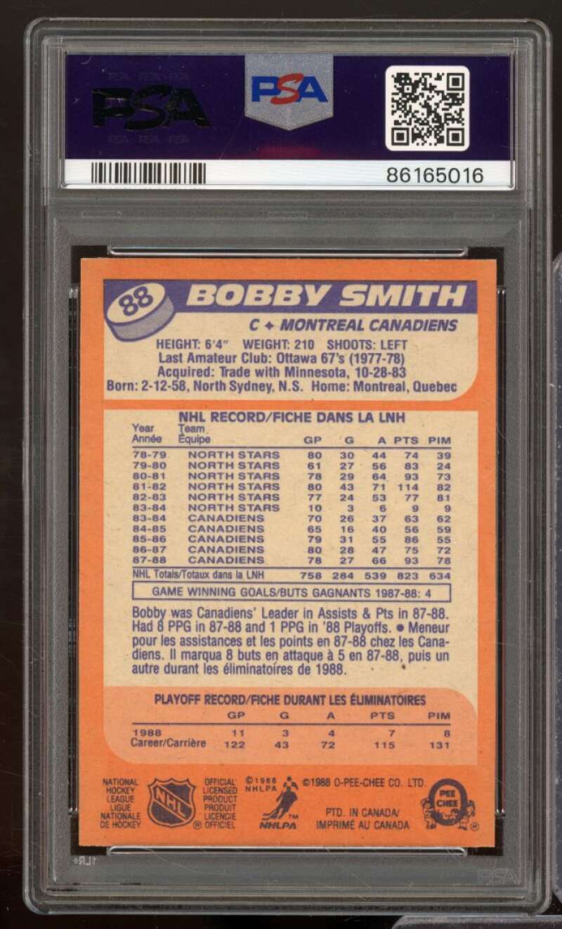 Bobby Smith Card 1988-89 O-Pee-Chee #88 PSA 9 Image 2