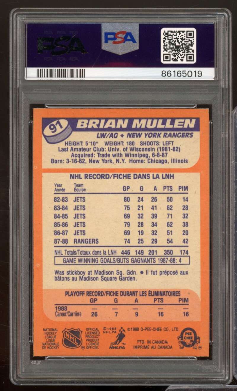 Brian Mullen Card 1988-89 O-Pee-Chee #91 PSA 9 Image 2