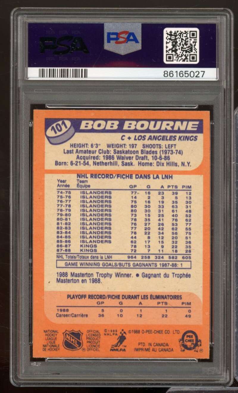 Bob Bourne Card 1988-89 O-Pee-Chee #101 PSA 9 Image 2