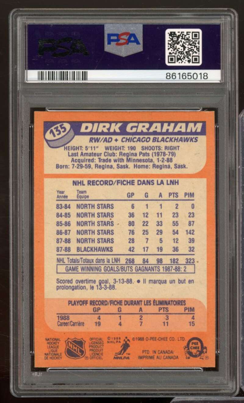 Dirk Graham Card 1988-89 O-Pee-Chee #135 PSA 8 Image 2