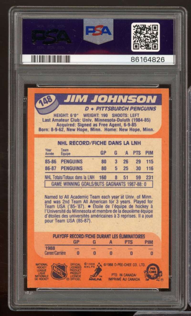 Jim Johnson Card 1988-89 O-Pee-Chee #148 PSA 8 Image 2