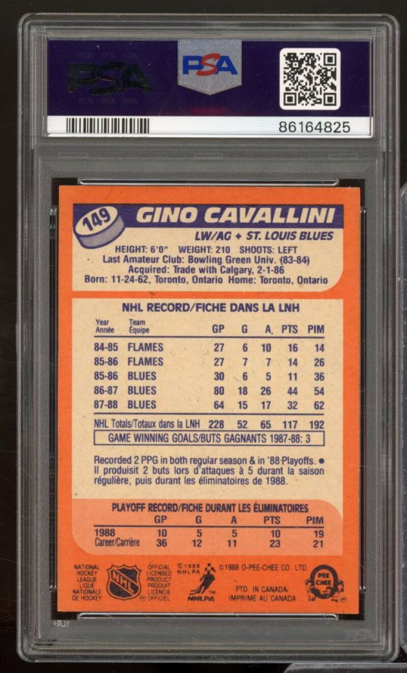 Gino Cavallini Card 1988-89 O-Pee-Chee #149 PSA 9 Image 2