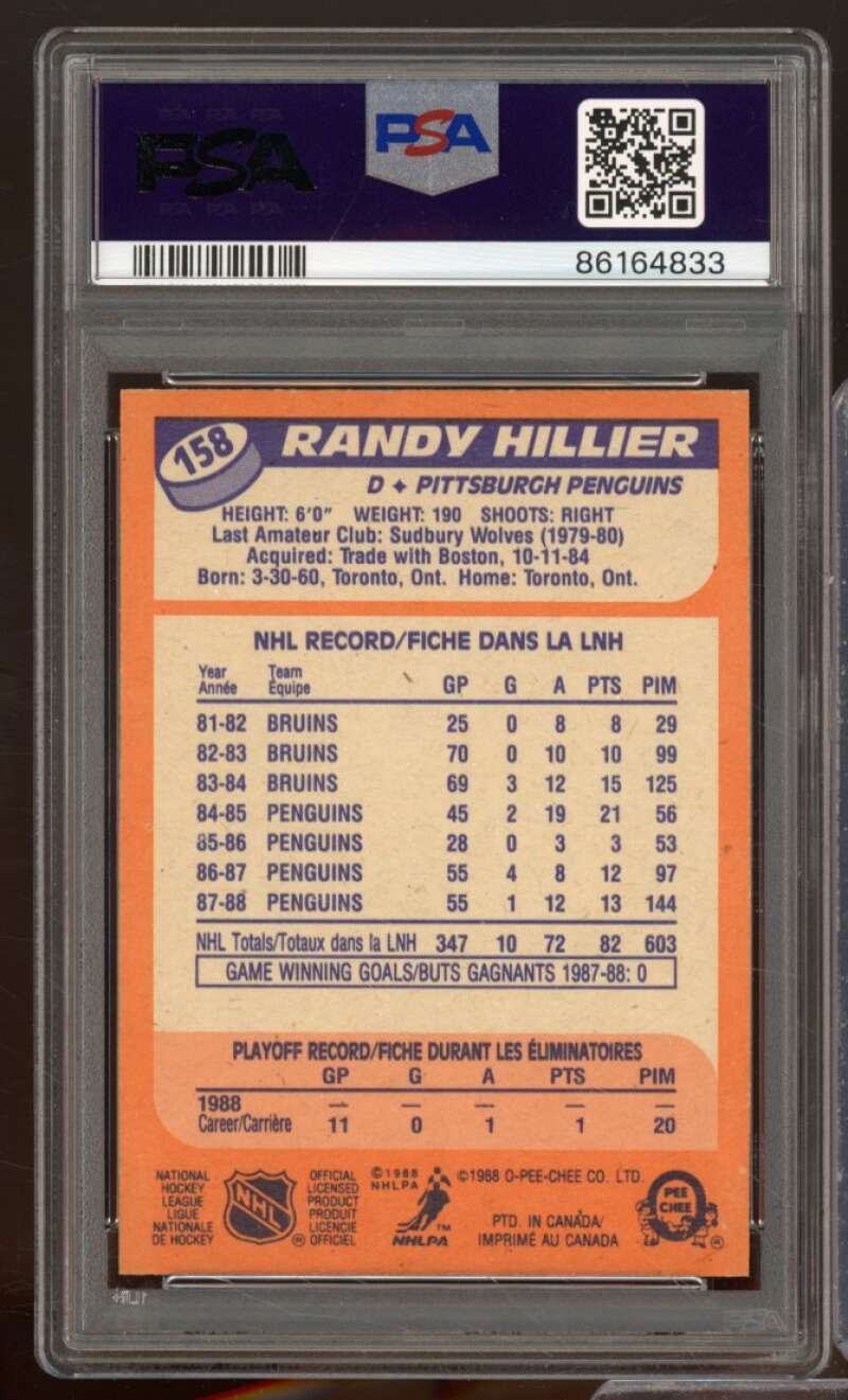 Randy Hillier Card 1988-89 O-Pee-Chee #158 PSA 8 Image 2