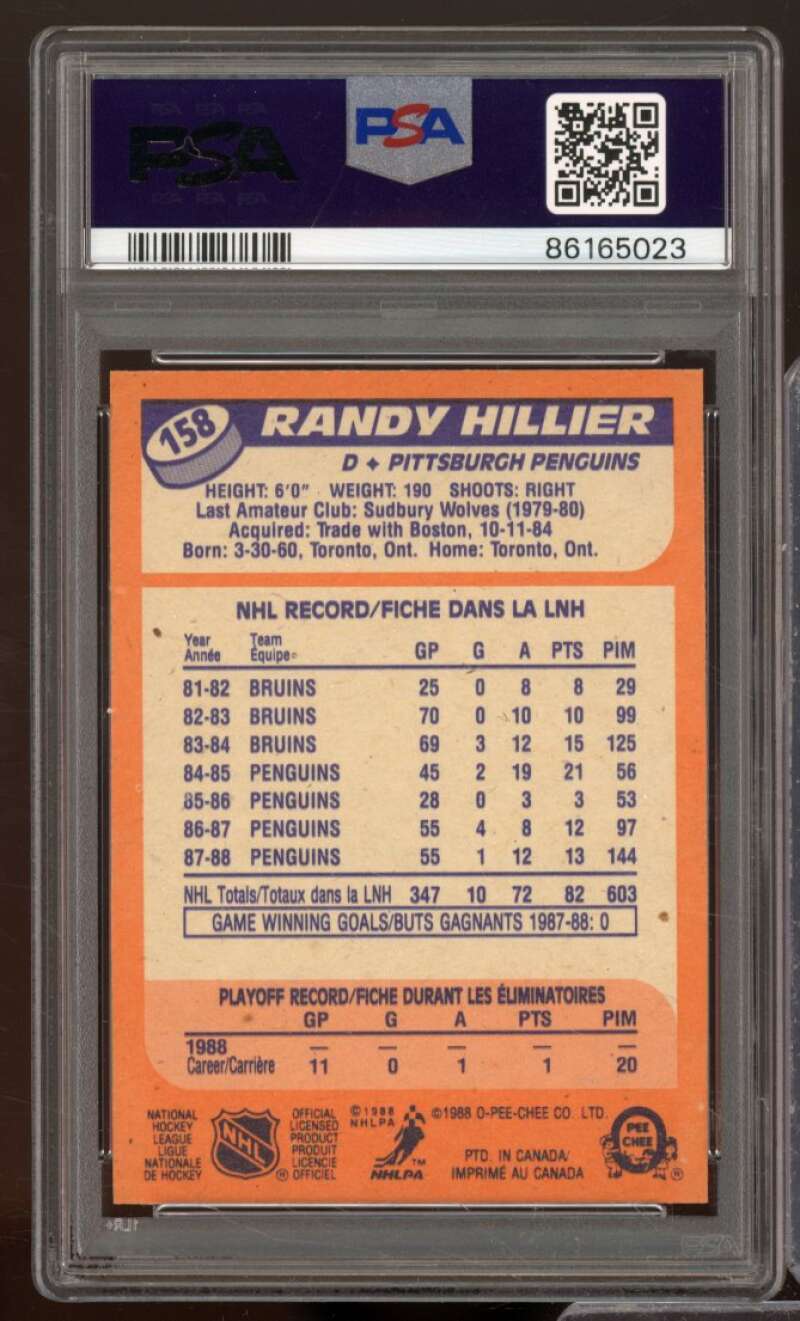 Randy Hillier Card 1988-89 O-Pee-Chee #158 PSA 9 Image 2