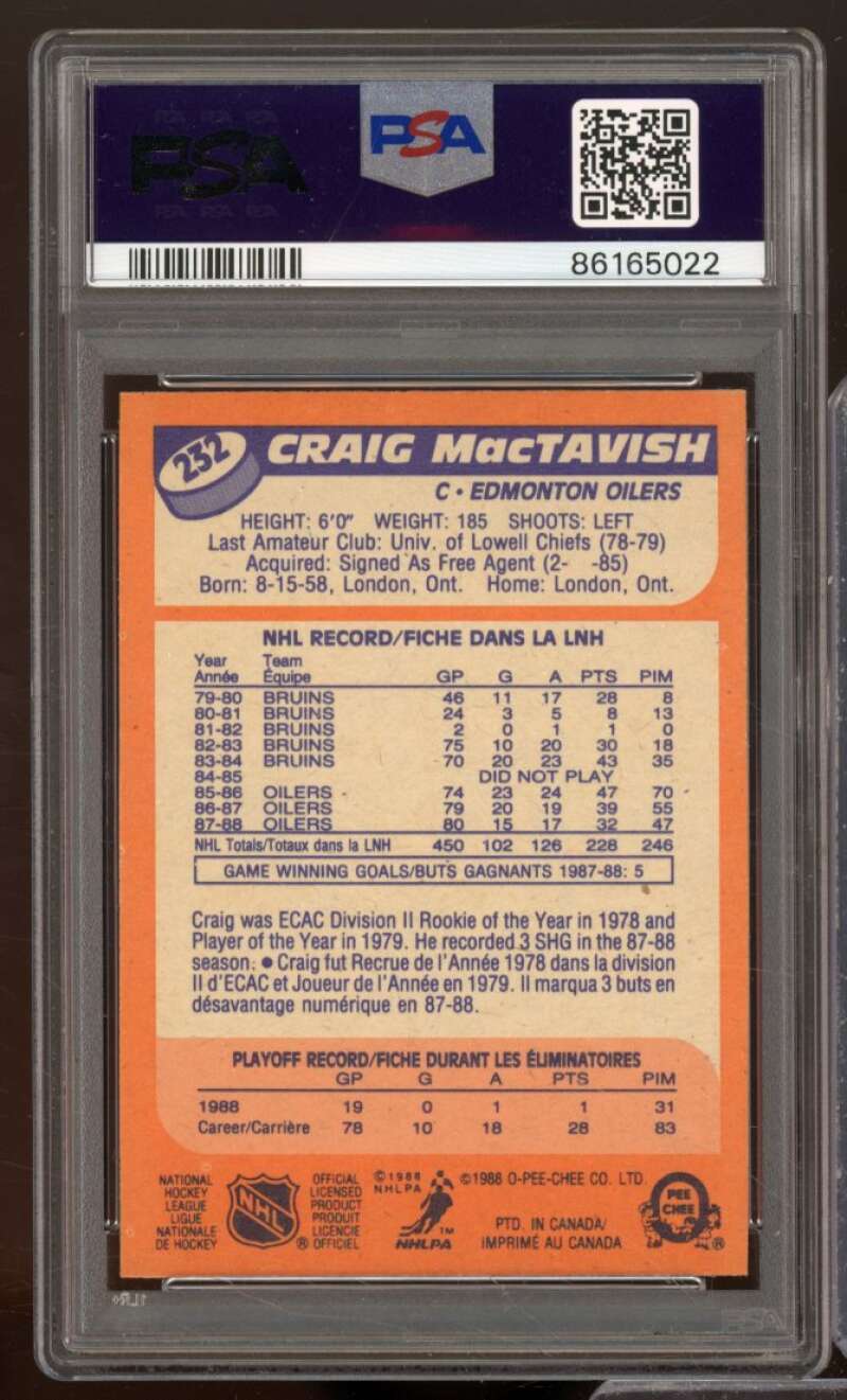 Craig MacTavish Card 1988-89 O-Pee-Chee #232 PSA 9 Image 2