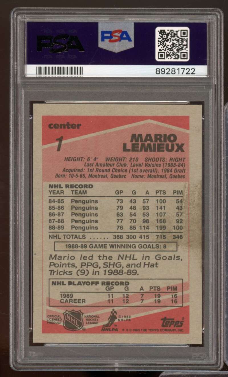 Mario Lemieux Card 1989-90 Topps #1 PSA 5 Image 2