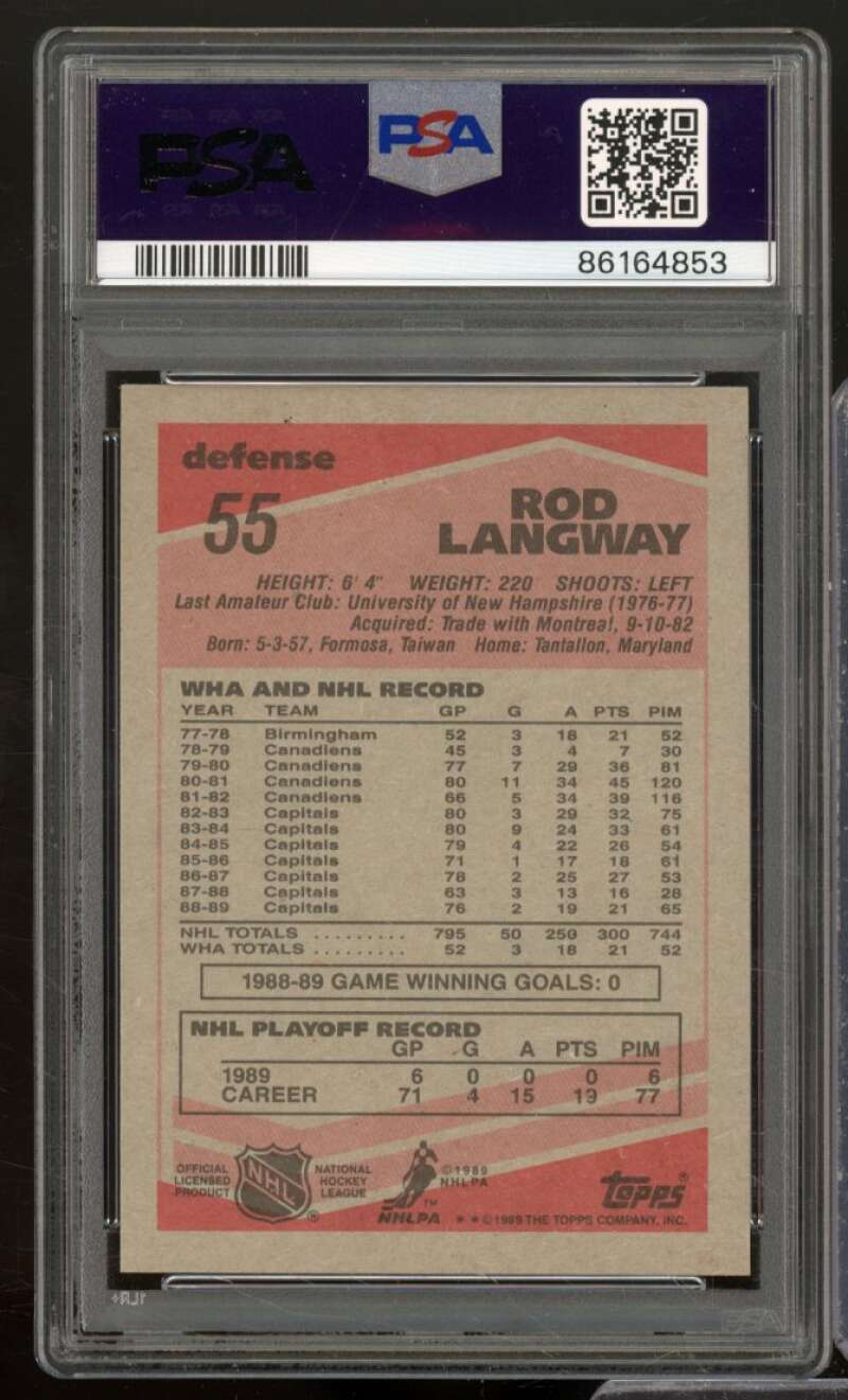 Rod Langway Card 1989-90 Topps #55 PSA 9 Image 2