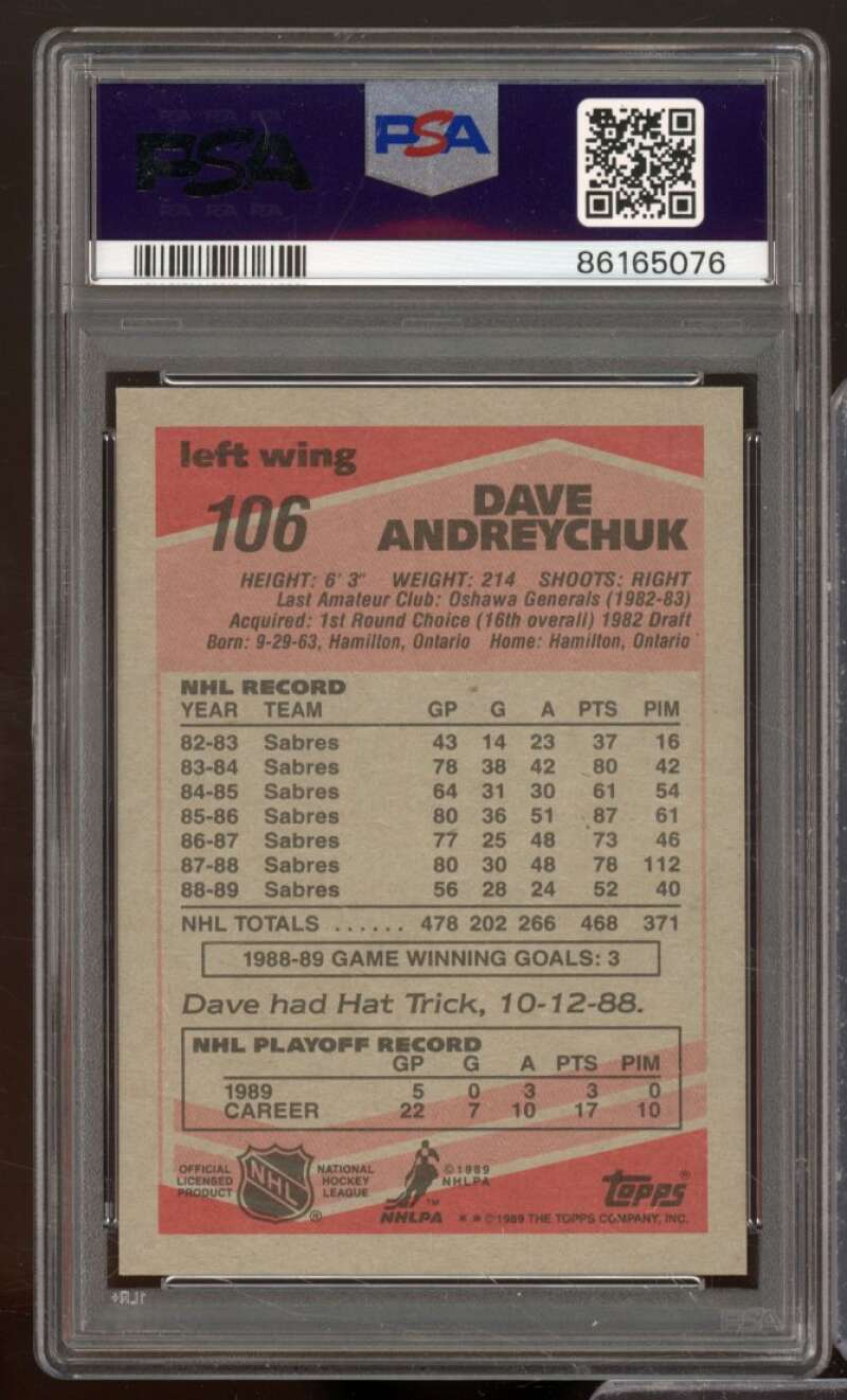 Dave Andreychuk Card 1989-90 Topps #106 PSA 9 Image 2