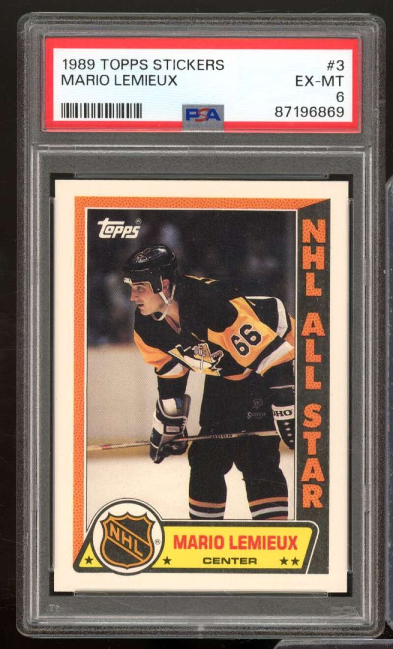 Mario Lemieux Card 1989-90 Topps Stickers #3 PSA 6 Image 1