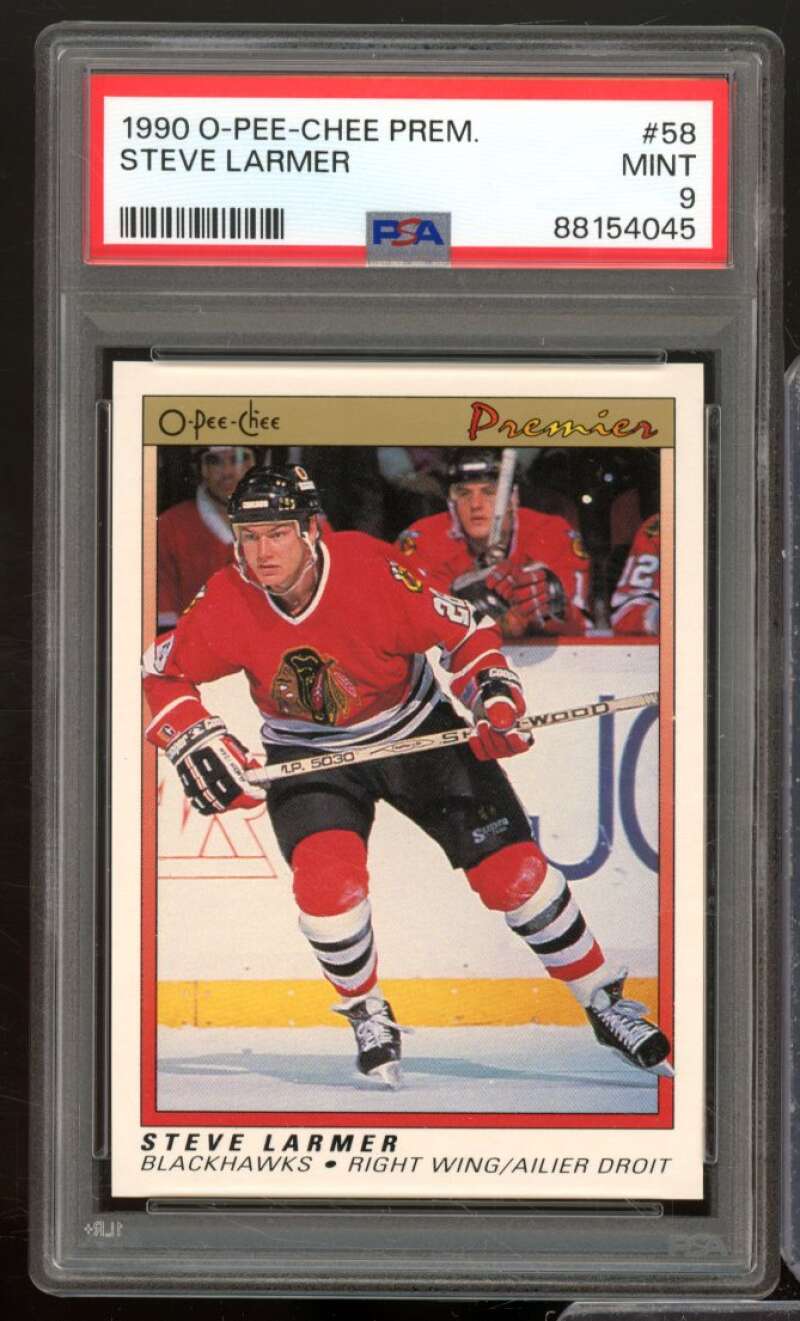 Steve Larmer Card 1990-91 O-Pee-Chee Premier #58 PSA 9 Image 1