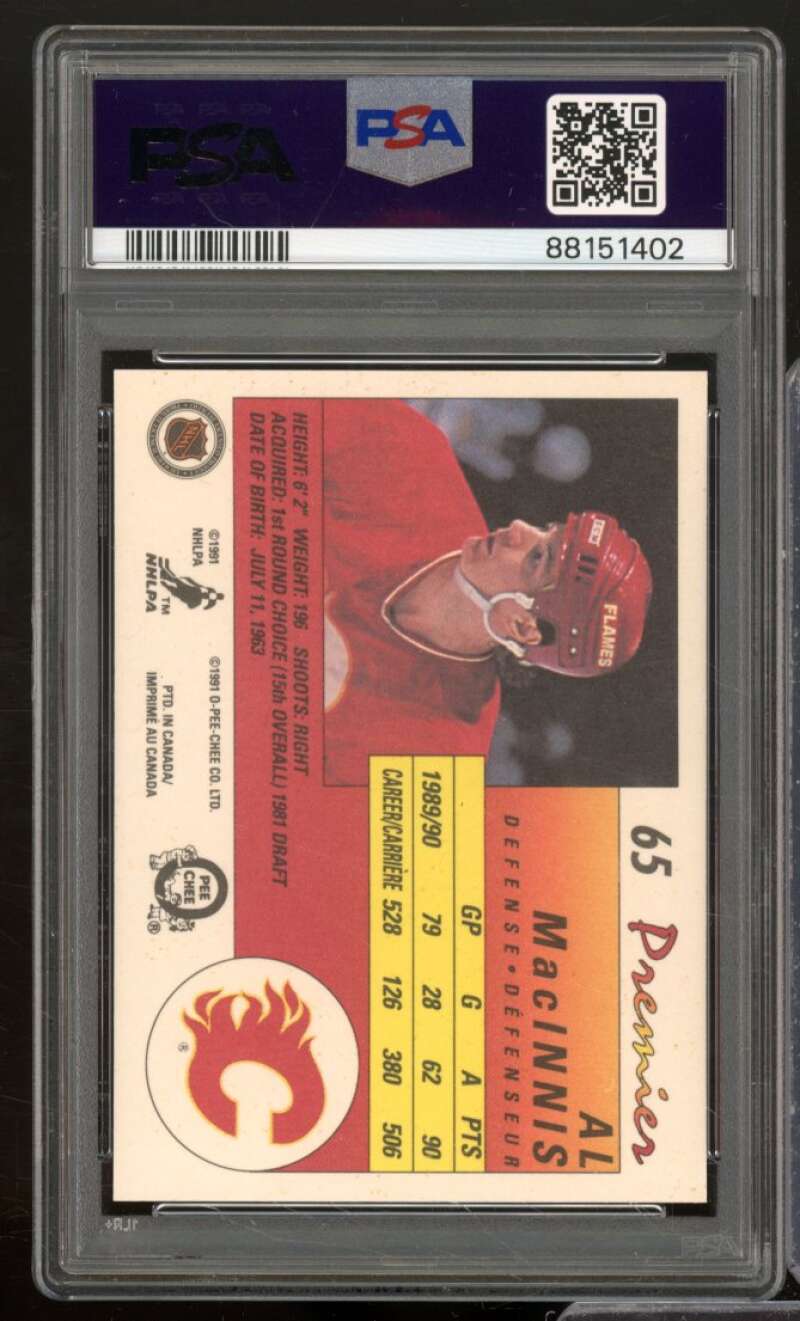 Al MacInnis Card 1990-91 O-Pee-Chee Premier #65 PSA 9 Image 2