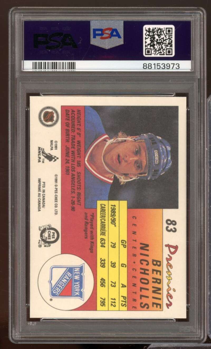 Bernie Nicholls Card 1990-91 O-Pee-Chee Premier #83 PSA 9 Image 2