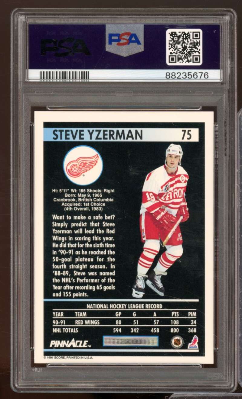 Steve Yzerman Card 1991-92 Pinnacle #75 PSA 9 Image 2