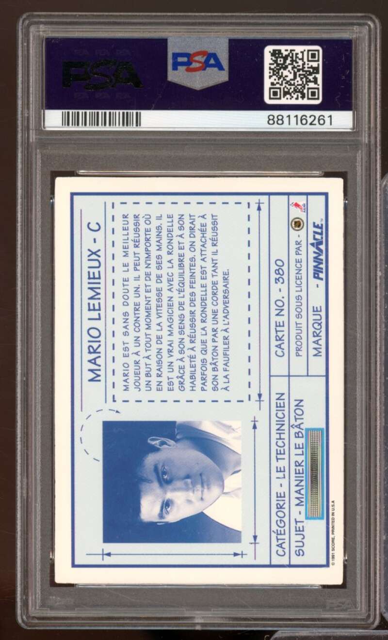 Mario Lemieux Card 1991-92 Pinnacle French #380 PSA 9 Image 2