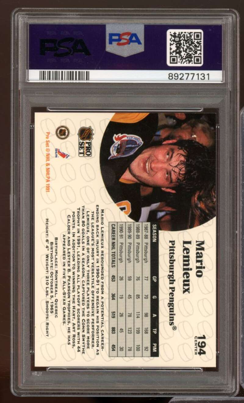 Mario Lemieux Card 1991-92 Pro Set #194 PSA 8 Image 2