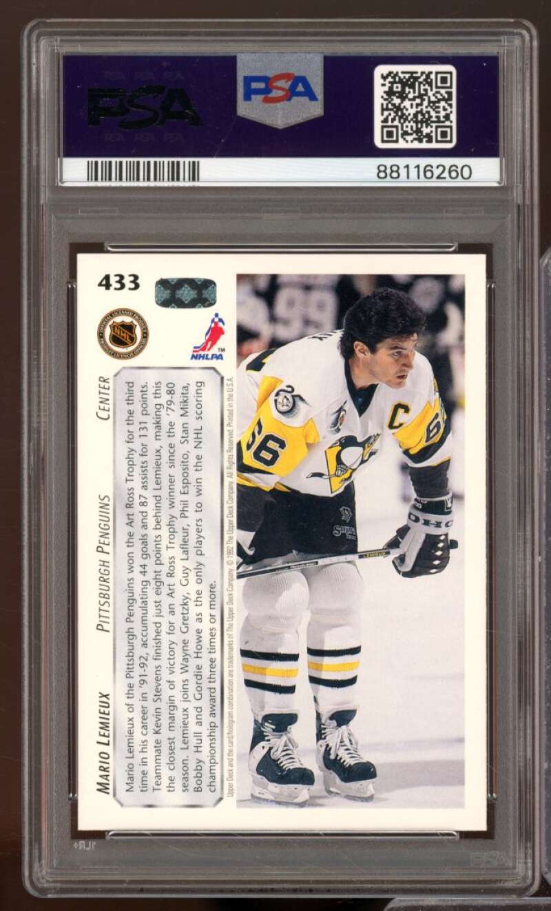 Mario Lemieux Card 1992-93 Upper Deck #433 PSA 9 Image 2