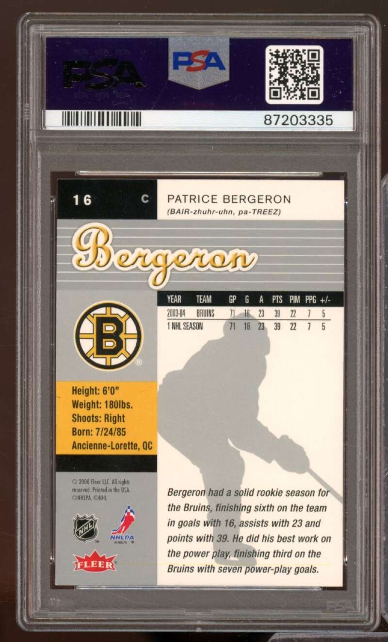 Patrice Bergeron Card 2005-06 Ultra #16 PSA 9 Image 2