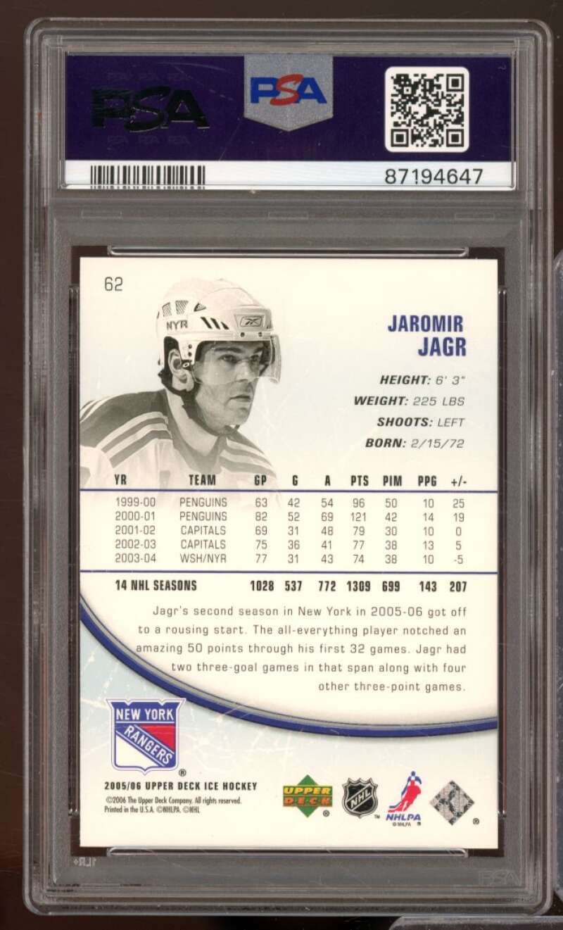 Jaromir Jagr Card 2005-06 Upper Deck Ice #62 PSA 9 Image 2