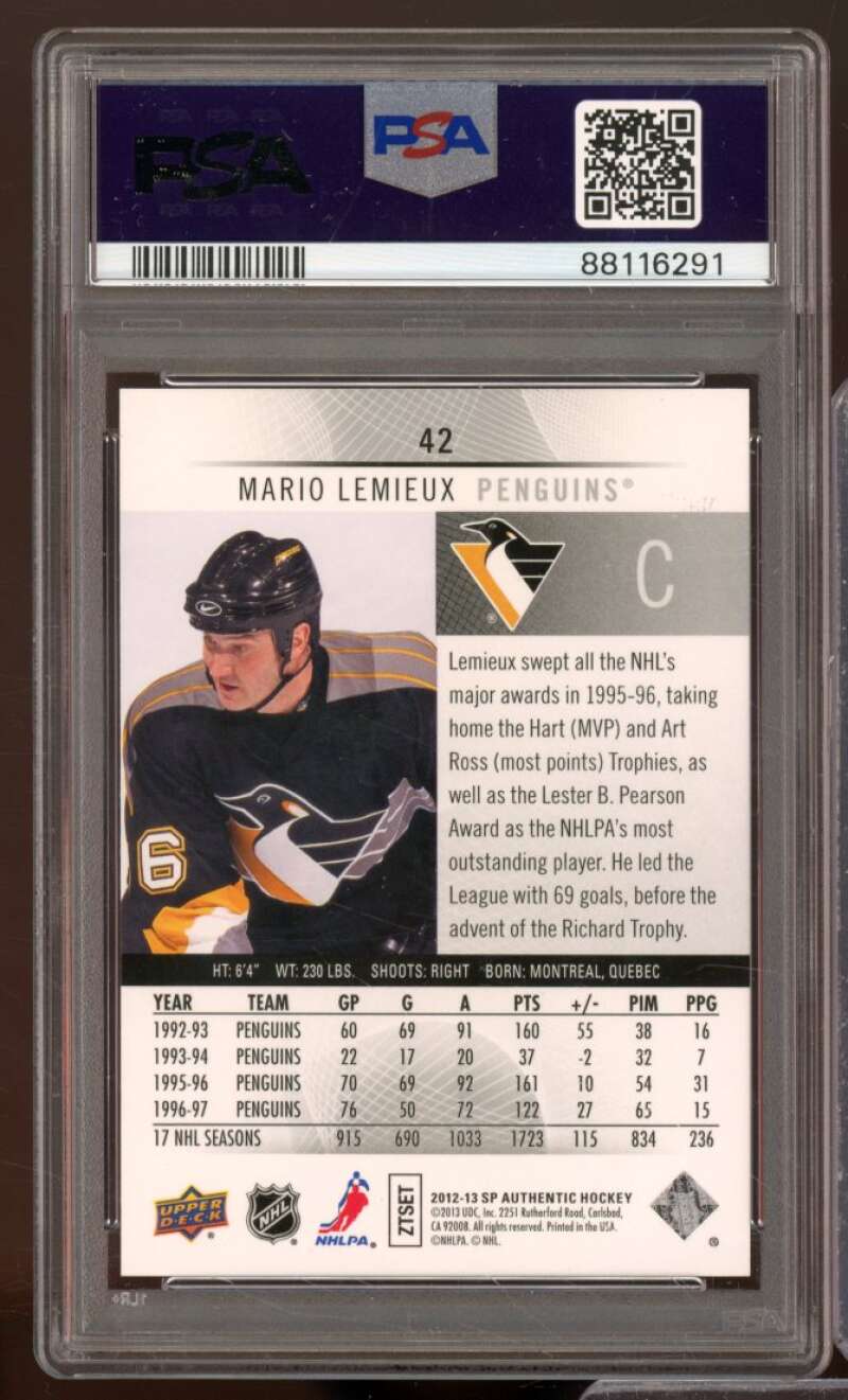 Mario Lemieux Card 2012-13 SP Authentic #42 PSA 9 Image 2