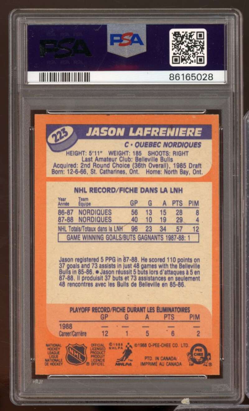 Jason Lafreniere Rookie Card 1988-89 O-Pee-Chee #223 PSA 9 Image 2