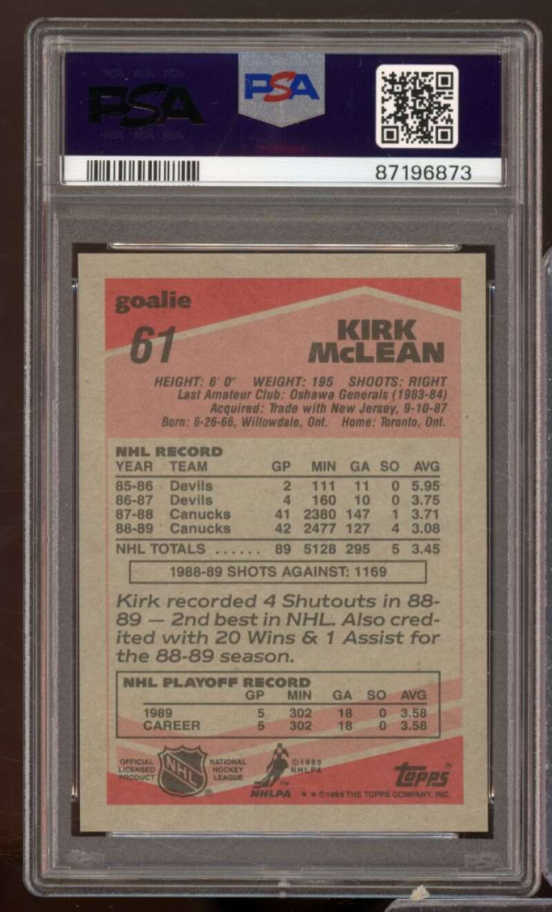 Kirk Mclean Rookie Card 1989-90 Topps #61 PSA 5 Image 2