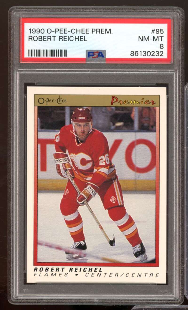 Robert Reichel Rookie Card 1990-91 O-Pee-Chee Premier #95 PSA 8 Image 1