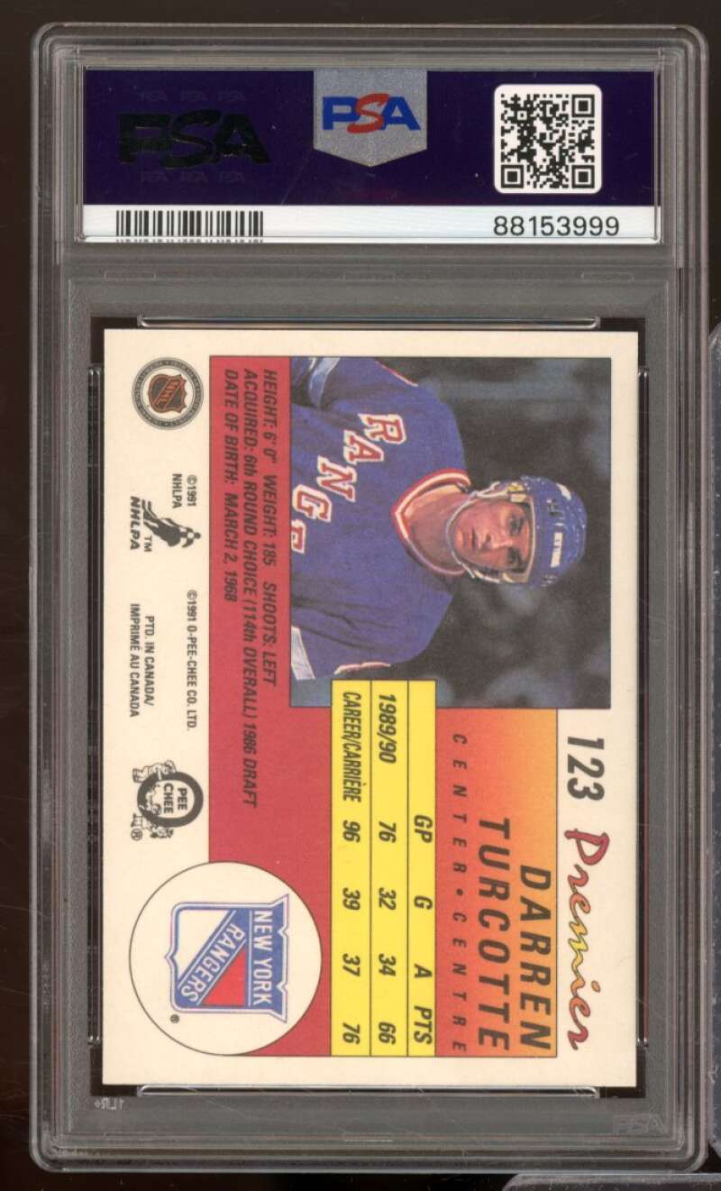 Darren Turcotte Rookie Card 1990-91 O-Pee-Chee Premier #123 PSA 9 Image 2