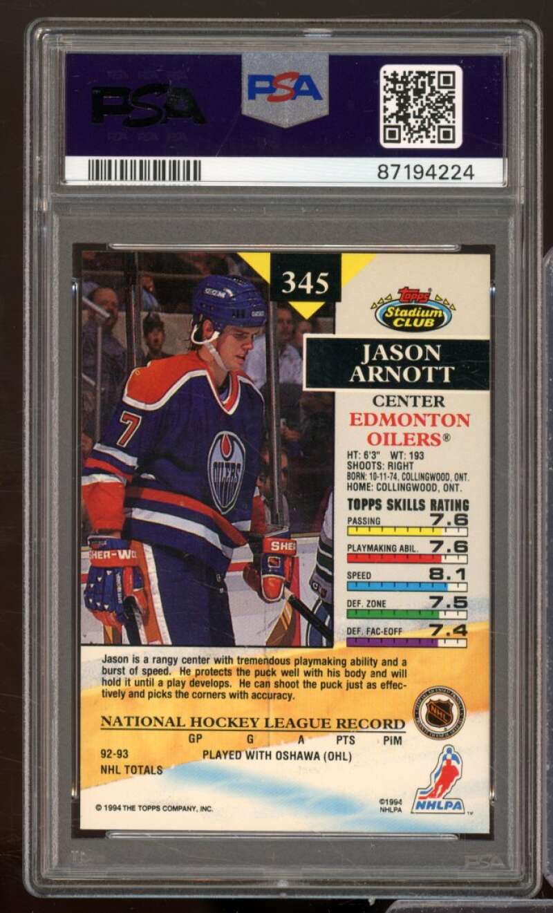 Jason Arnott Rookie Card 1993-94 Stadium Club #345 PSA 9 Image 2