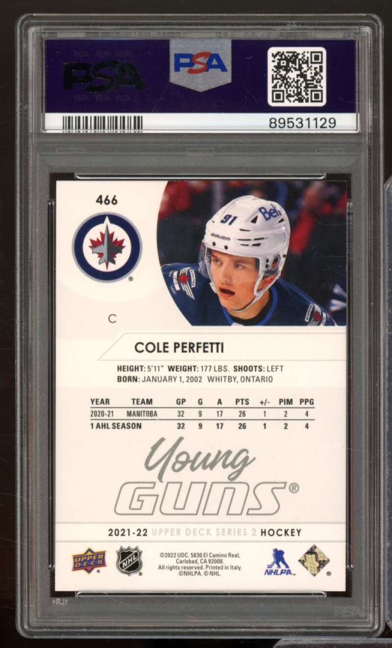 Cole Perfetti Rookie Card 2021-22 Upper Deck #466 PSA 8 Image 2