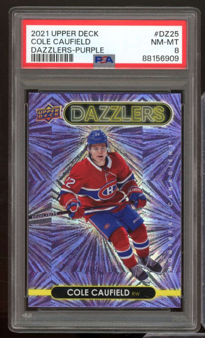 Cole Caufield Rookie Card 2021-22 Upper Deck Dazzlers Purple #DZ25 PSA 8 Image 1