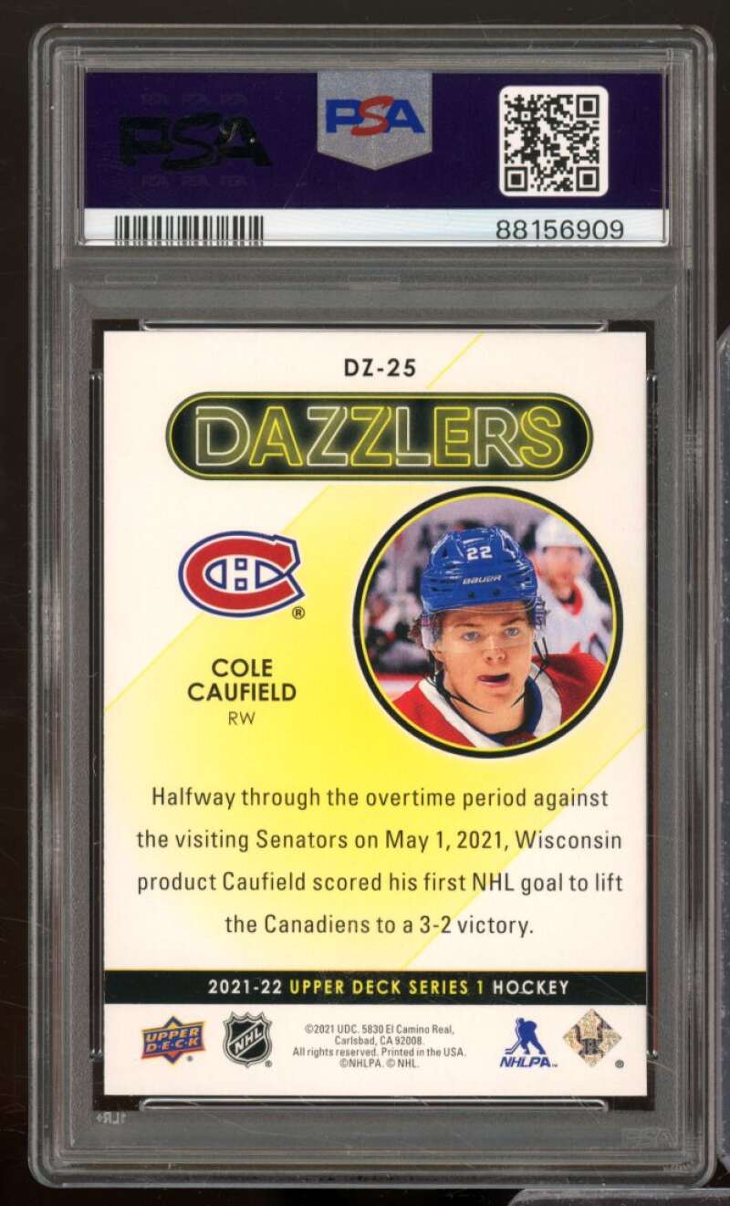 Cole Caufield Rookie Card 2021-22 Upper Deck Dazzlers Purple #DZ25 PSA 8 Image 2