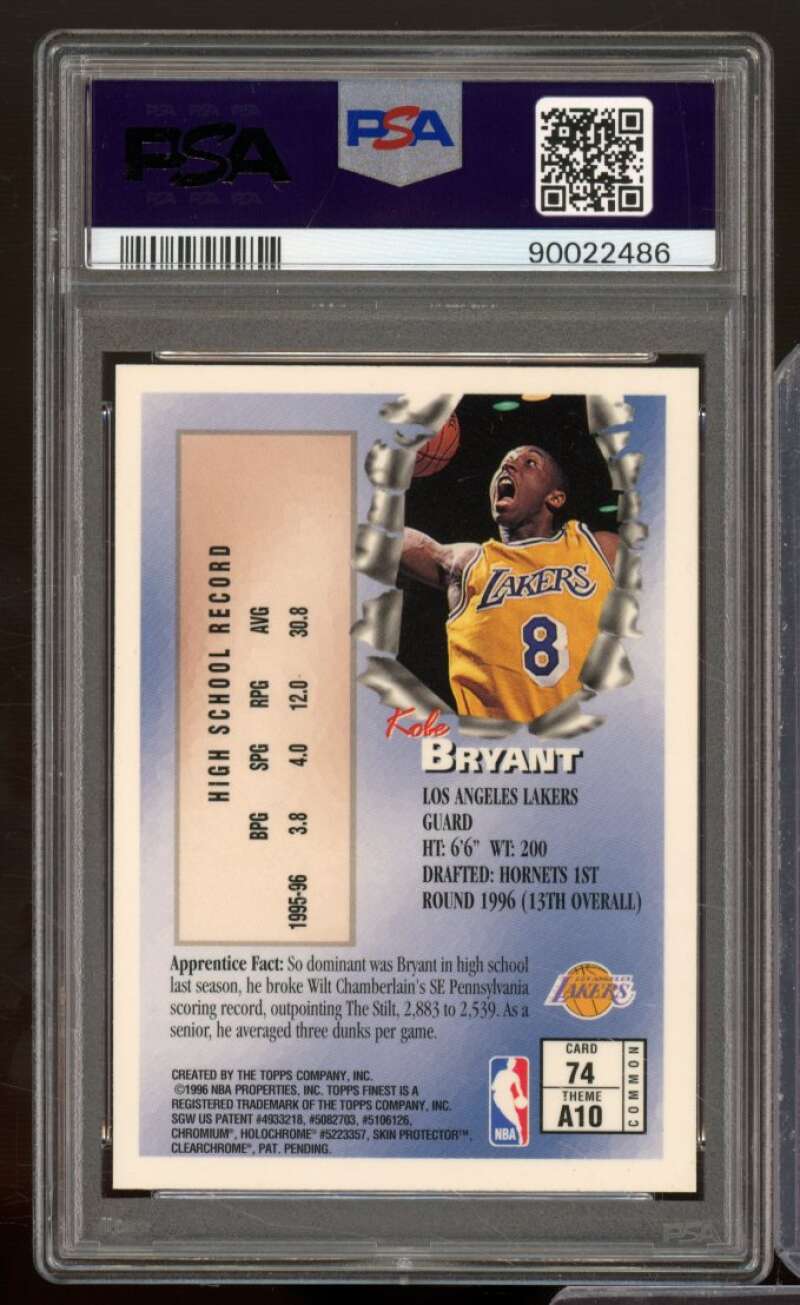 Kobe Bryant Rookie Card 1996-97 Finest #74 PSA 9 Image 2