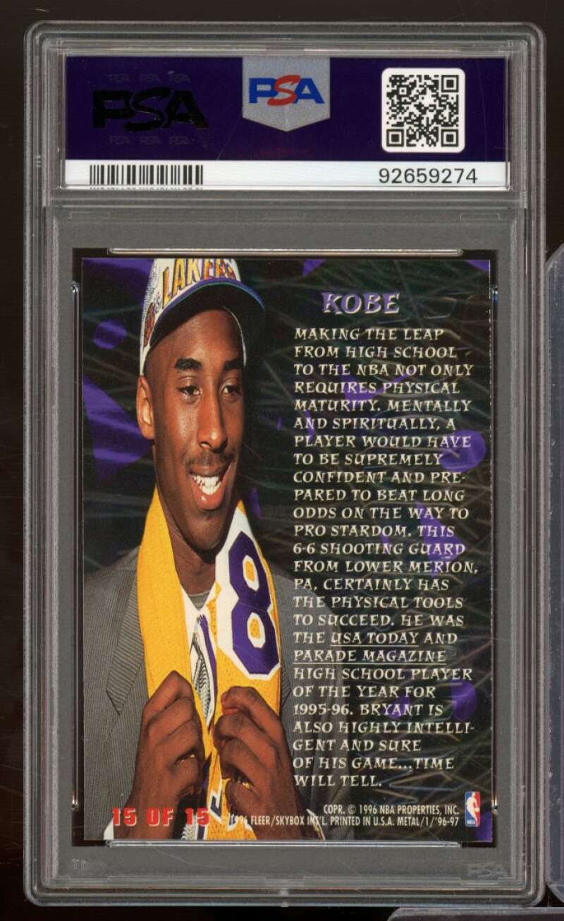 Kobe Bryant Card 1996-97 Metal #15 PSA 8 Image 2