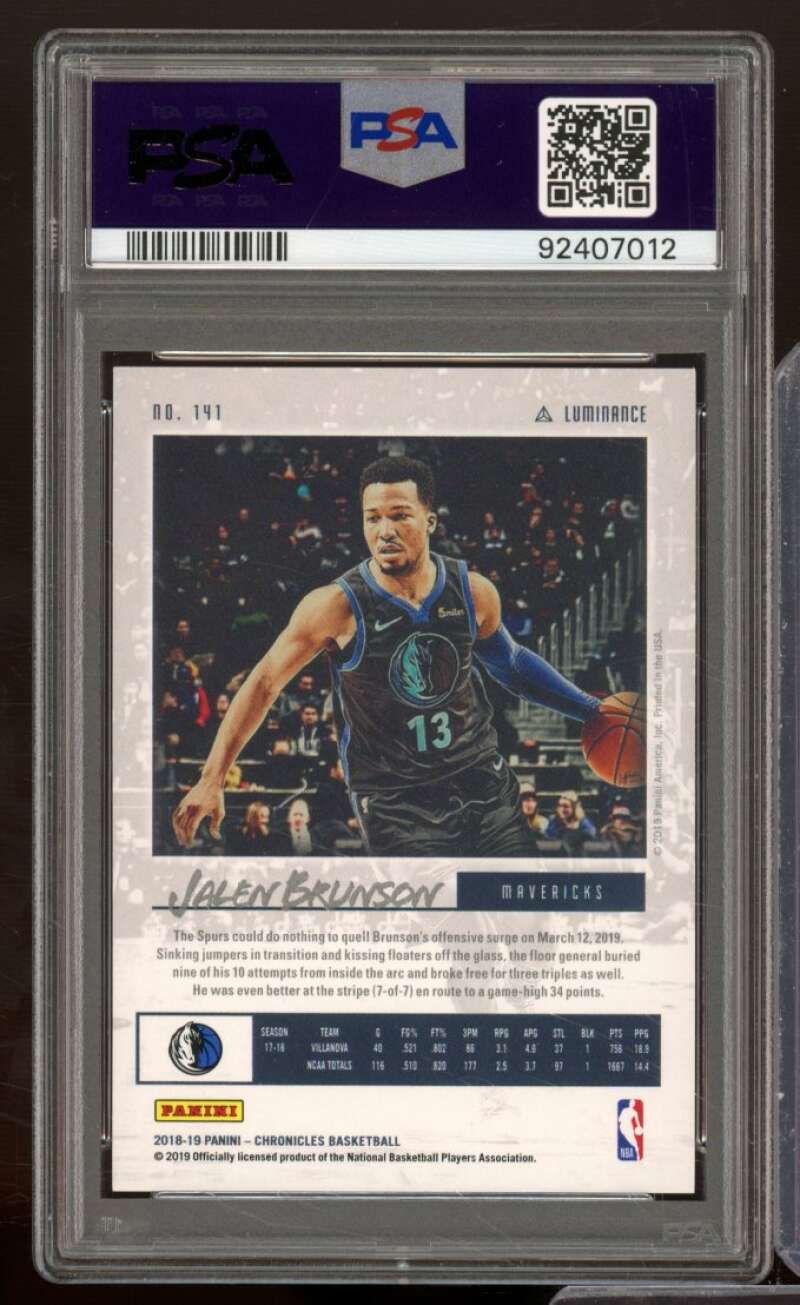 Jalen Brunson Rookie Card 2018-19 Panini Chronicles #141 PSA 9 Image 2