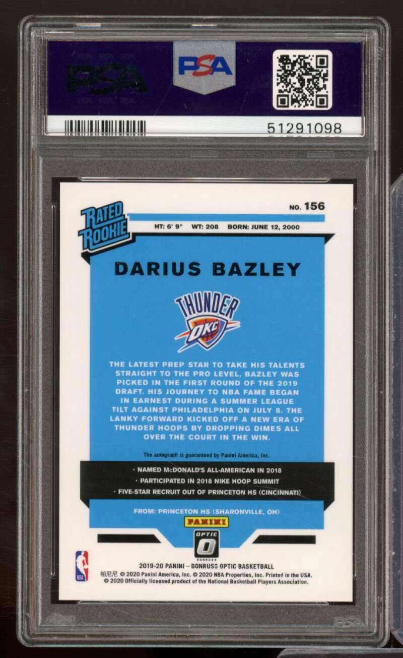 Darius Bazley Rookie Card 2019-20 Panini Donruss Optic #156 PSA 10 Image 2