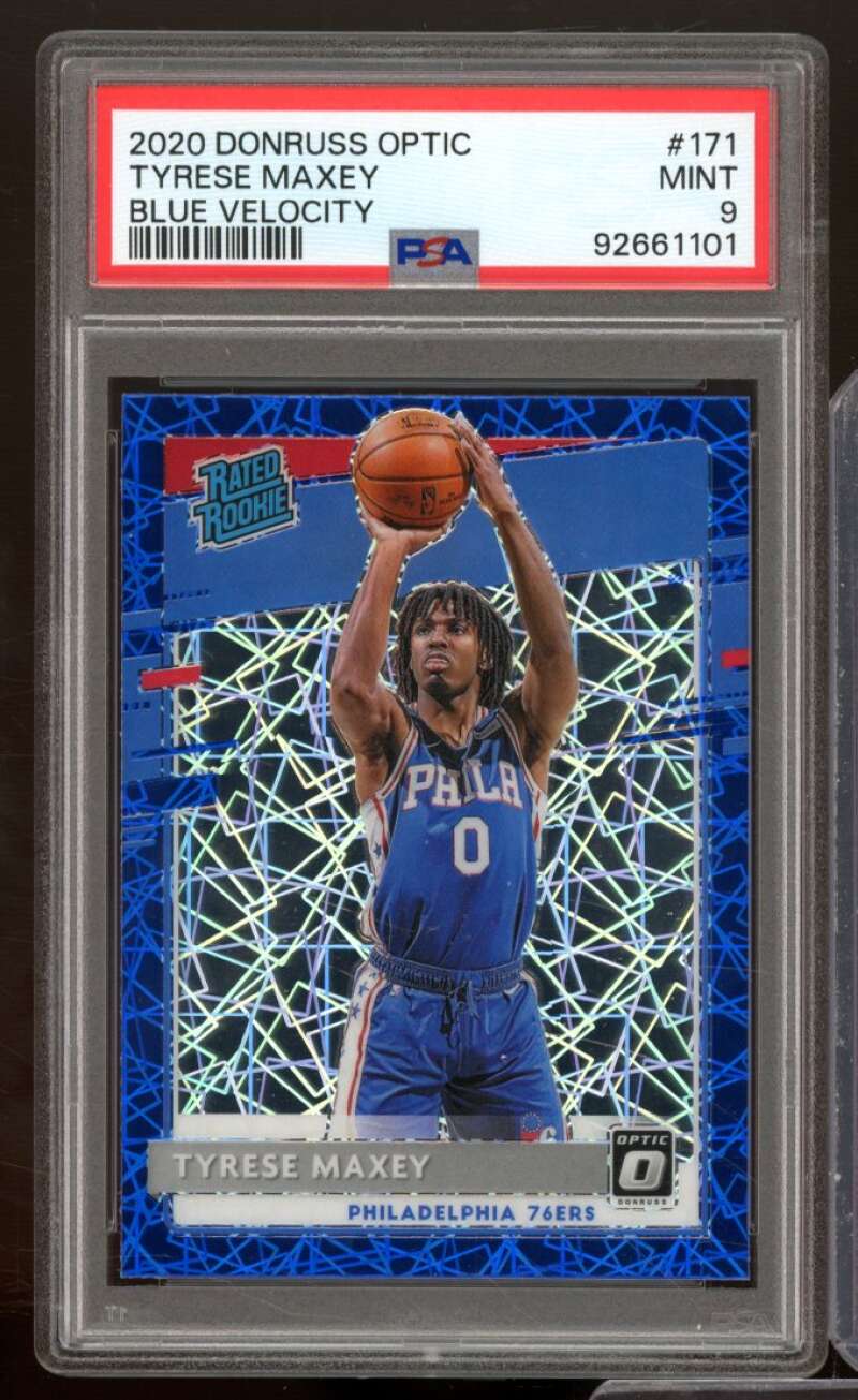 Tyrese Maxey Rookie Card 2020-21 Donruss Optic Blue Velocity #171 PSA 9 Image 1