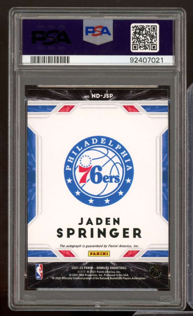 Jaden Springer Card 2021-22 Donruss Next Day Autographs (pop 1) #Ndjsp PSA 9 Image 2